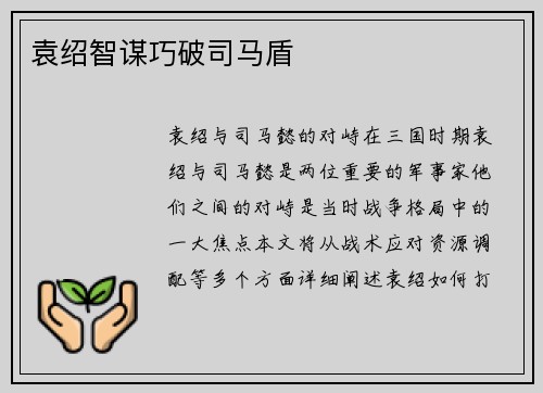 袁绍智谋巧破司马盾